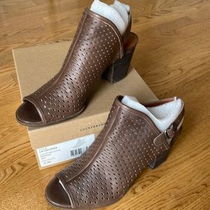 Lucky Brand Brown Heeled Open Toe Mule Size 9.5M